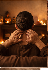 Person receiving a neck massage from behind. 